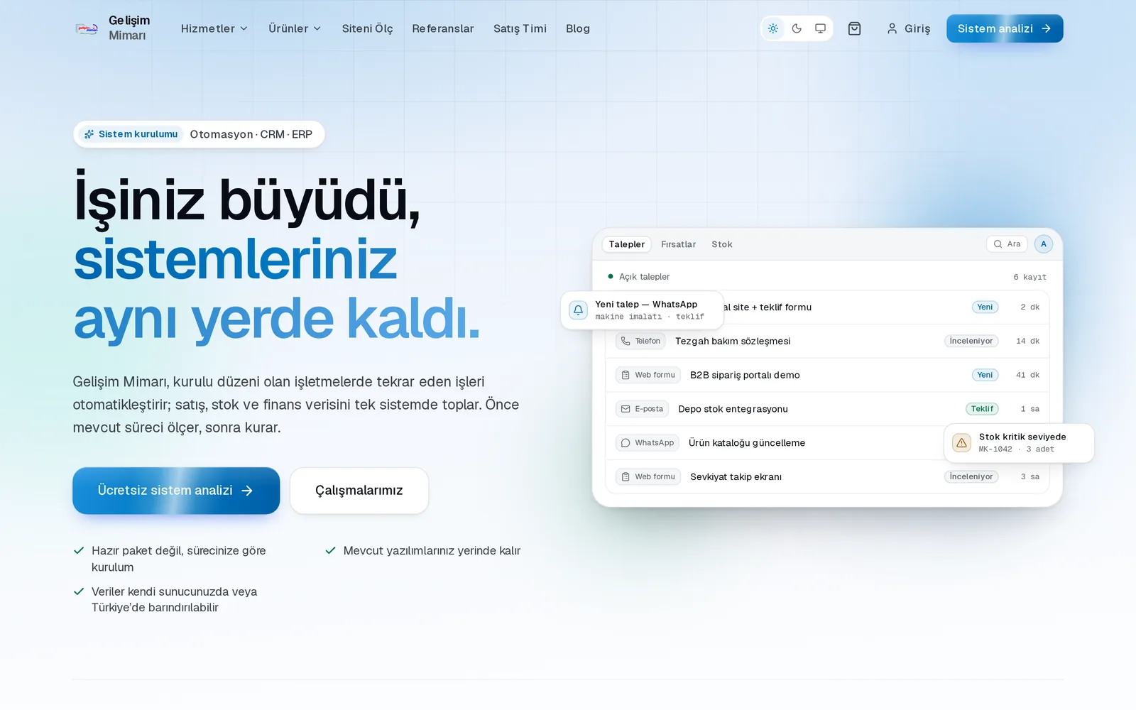 Gelişim Mimarı sitesinin ana sayfası