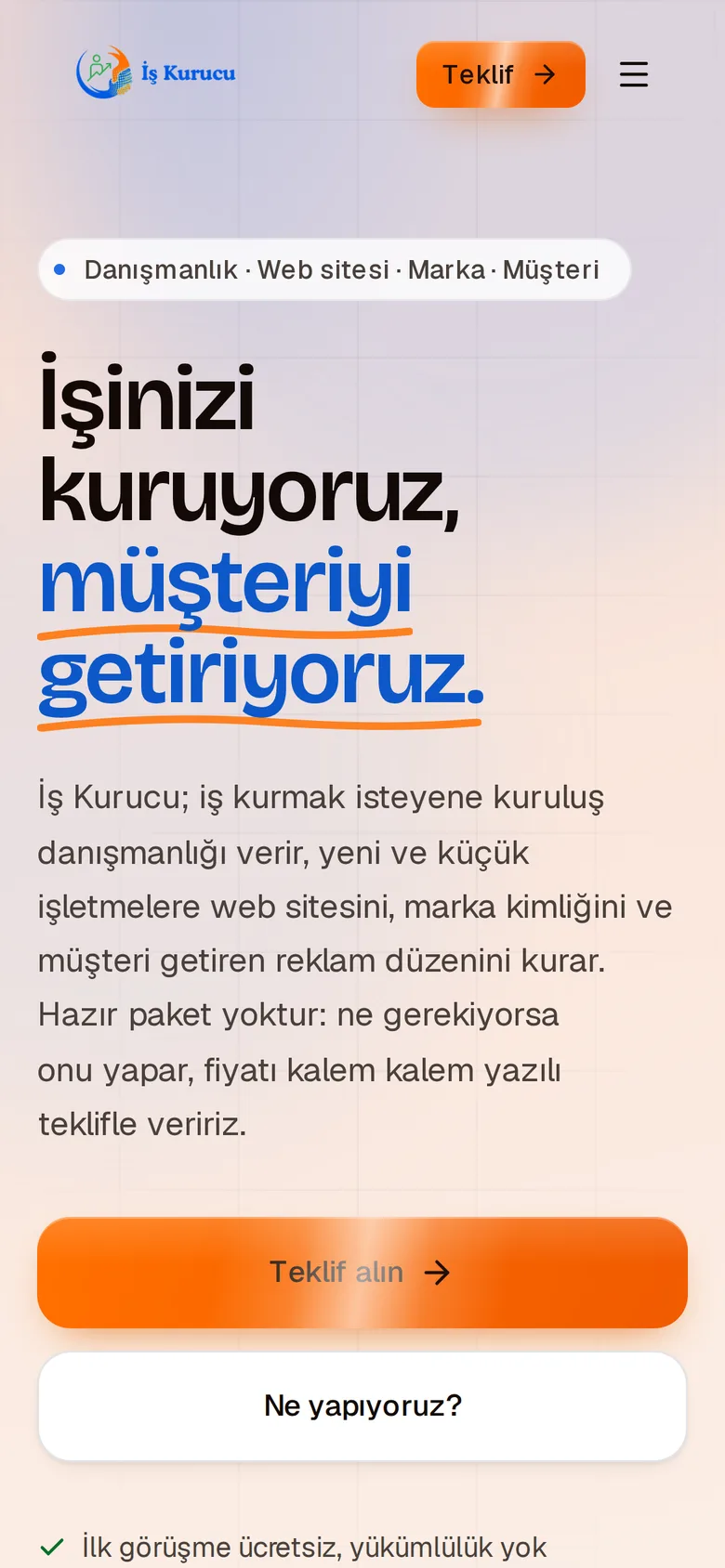 İş Kurucu — telefon görünümü