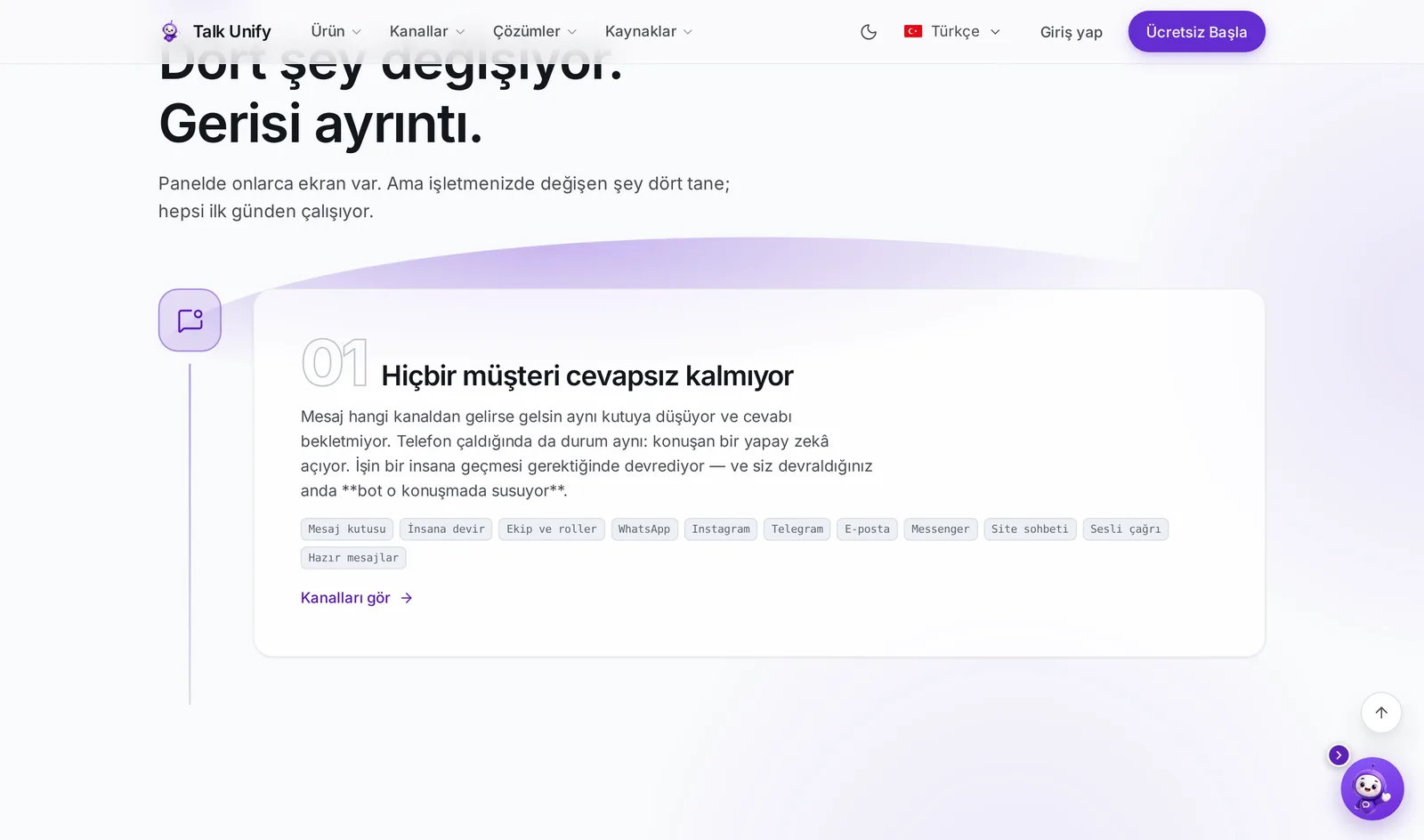 TalkUnify sitesinin iç bölümü