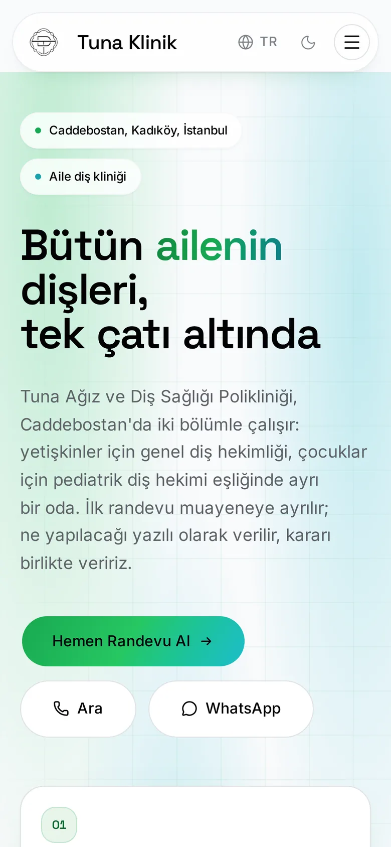Tuna Aile Kliniği — telefon görünümü