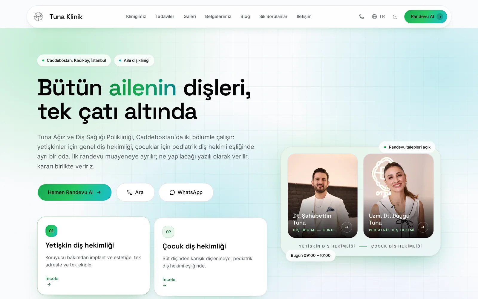 Tuna Aile Kliniği sitesinin ana sayfası